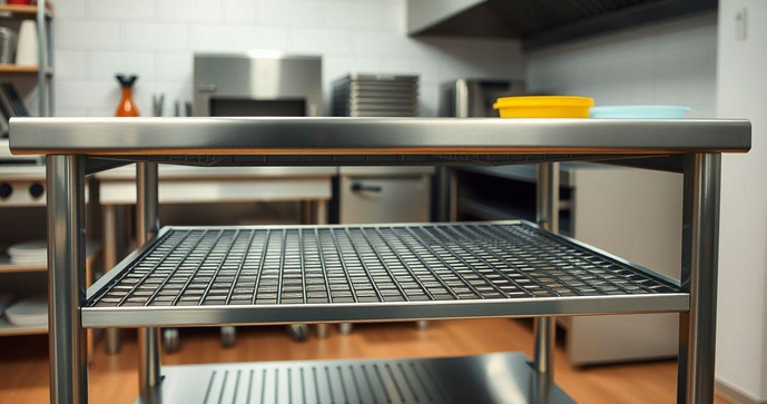 Mesa Inox com Prateleira Gradeada: Estilo e Funcionalidade para Seu Espaço